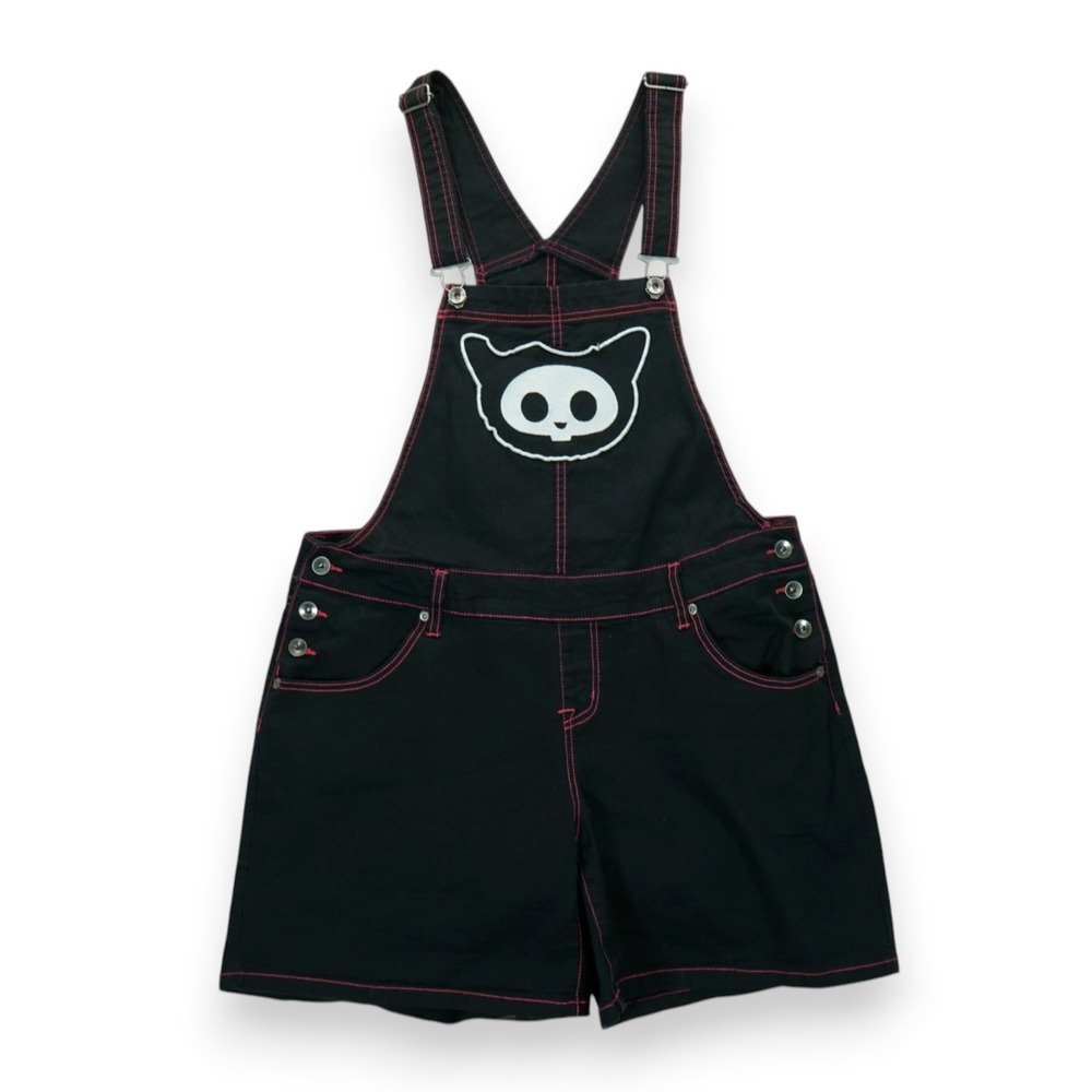 Skelanimals Black Pink Goth Cute Emo Retro Overall Shortalls Size 1 ~ EUC